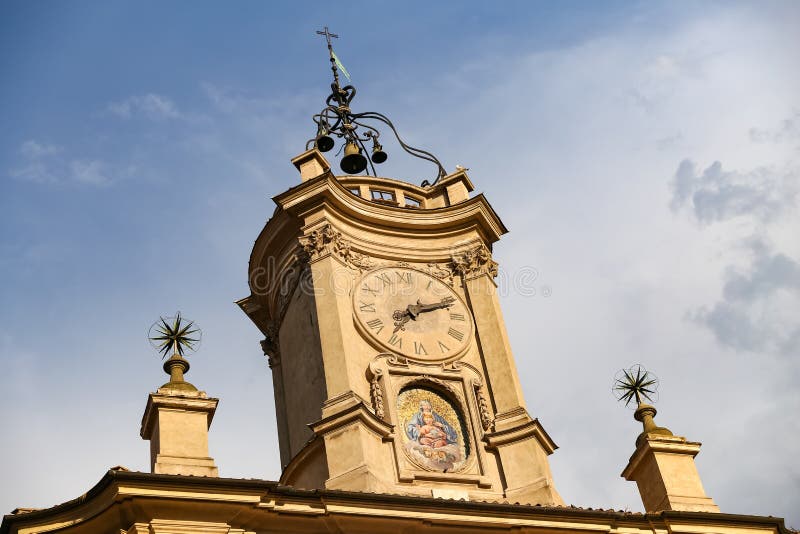 Clock Tower Over a Building in Rome, Italy Stock Image Image of italy