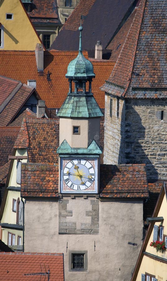 Clock at Rothenburg stock image. Image of building, light - 83500719