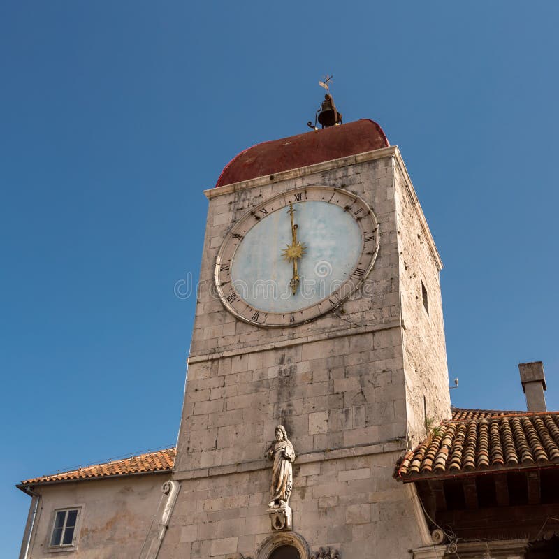 Clock Tower Of Saint Sebastian Church In The Center Of Trogir