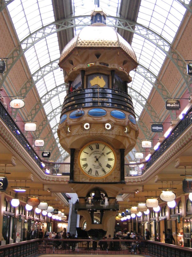 Clock Tower Telling Time, Date and Day of Week in a Shopping Mall