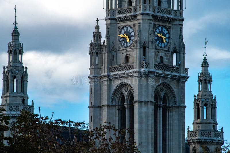 Clock Tower at Vienna City Hall Building Stock Photo Image of facade