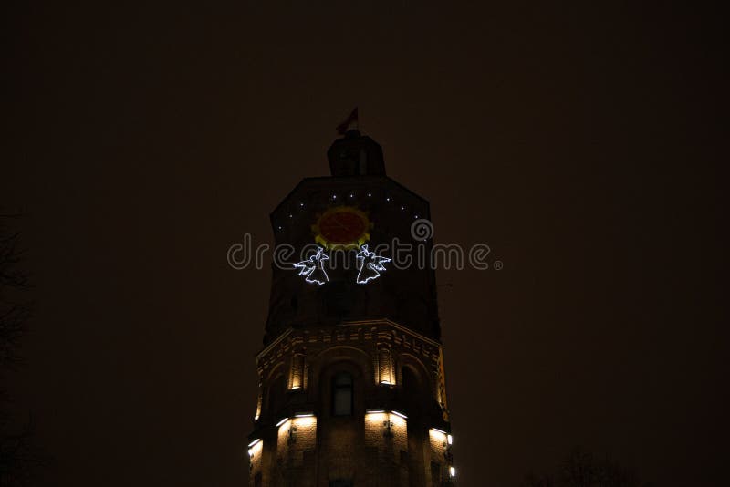 Clock Tower, Water Tower, Evening Tower. Stock Image Image of urban