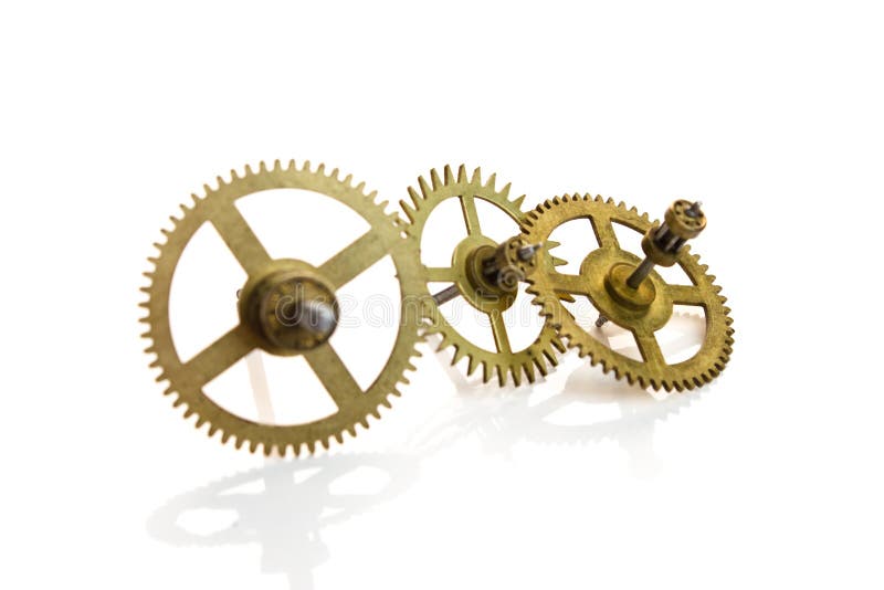 Clockwork gears isolated on white stock images