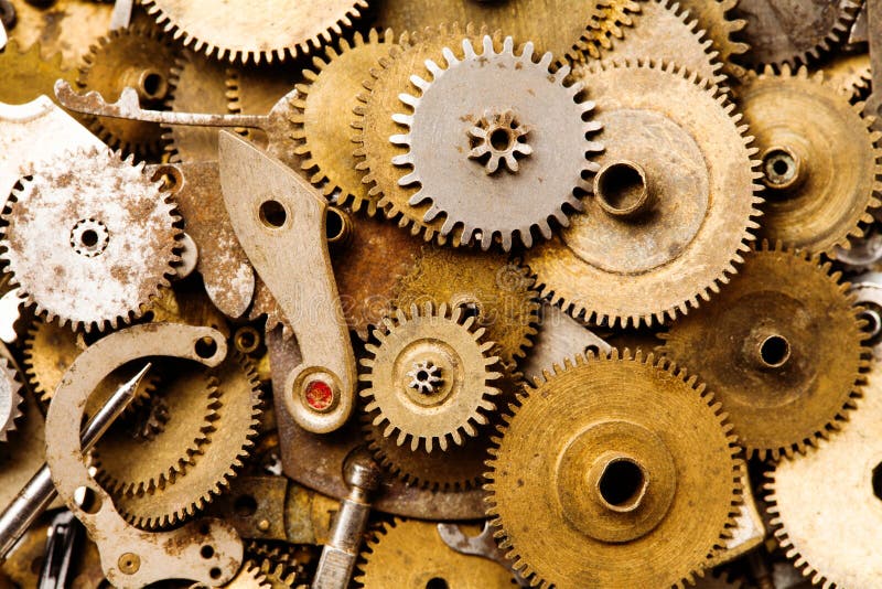 Clockwork rocznika części i steampunk cogs przygotowywają tło Starzejący się machinalny zegar toczy zakończenie Płytka głębia obrazy royalty free Clockwork rocznika części i steampunk cogs przygotowywają tło Starzejący się machinalny zegar toczy zakończenie Płytka głębia obrazy royalty free