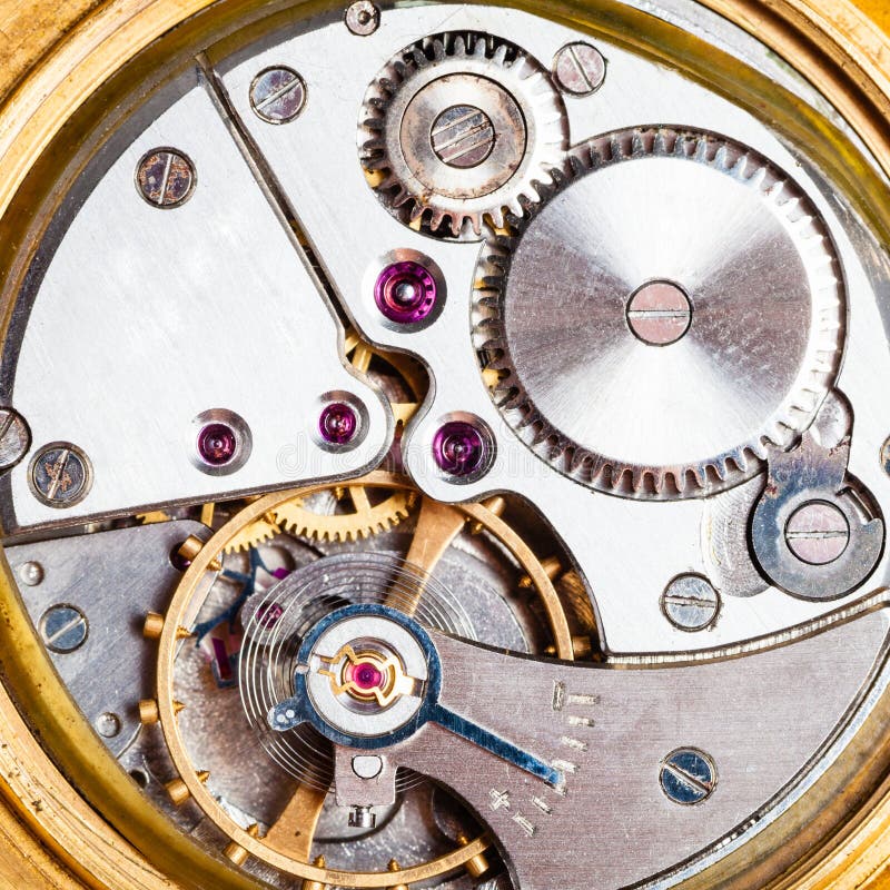 Clockwork stary machinalny złoty zegarek zdjęcie stock
