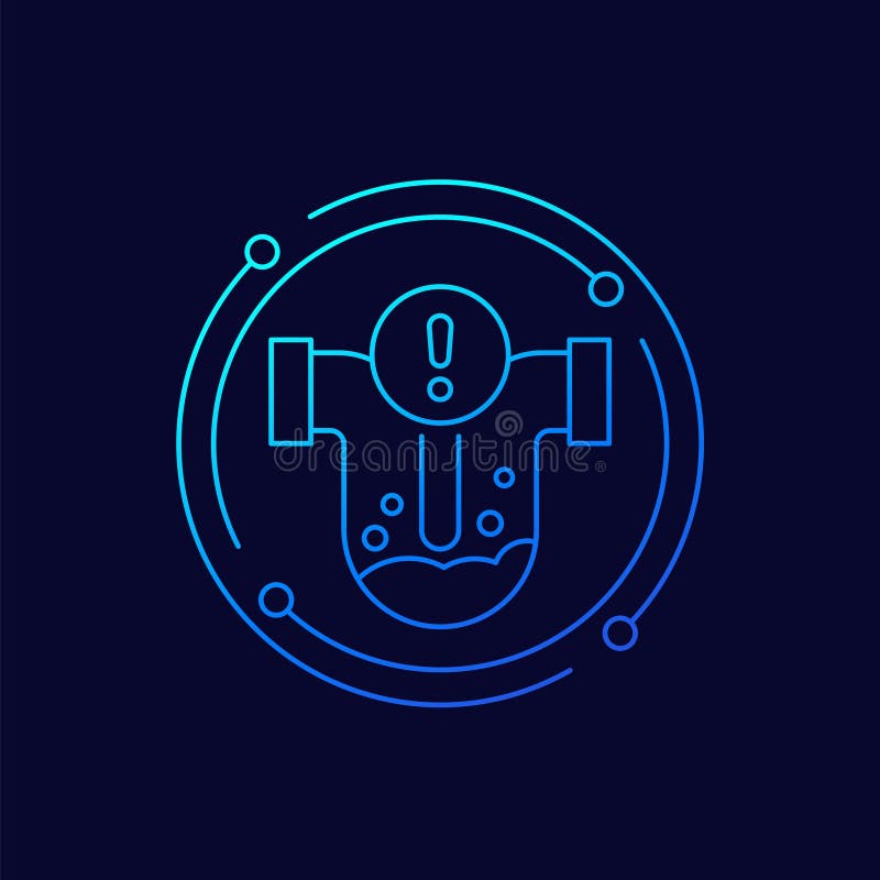 Clog in pipe warning icon, linear design vector illustration