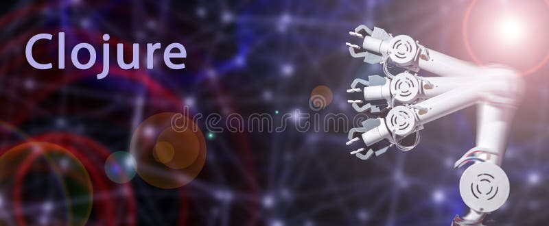 Clojure A modern, dynamic language for the JVM with a focus on functional programming, concurrency, and immutability royalty free illustration