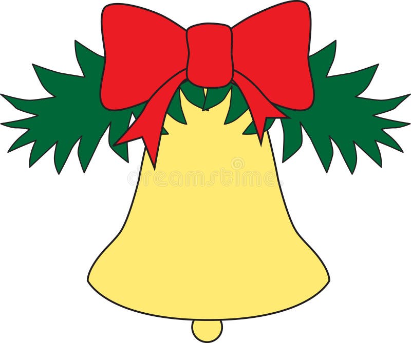 Clopot cu arcul roșu pe o ramură de pin royalty free stock photography