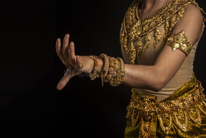 Close detail of Khmer apsara performer of traditional dance in cambodia stock photos