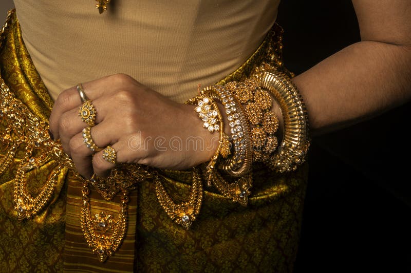 Close detail of Khmer apsara performer of traditional dance in cambodia royalty free stock photo