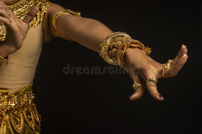 Close detail of Khmer apsara performer of traditional dance in cambodia stock photos