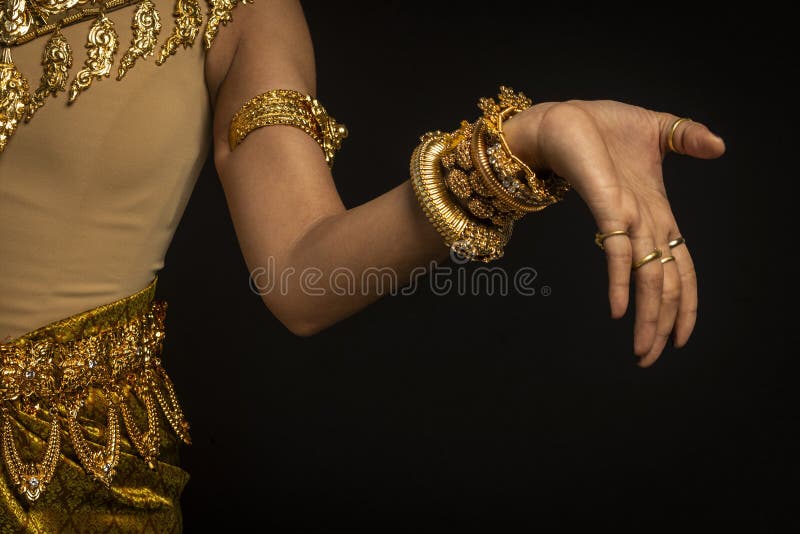 Close detail of Khmer apsara performer of traditional dance in cambodia royalty free stock photos