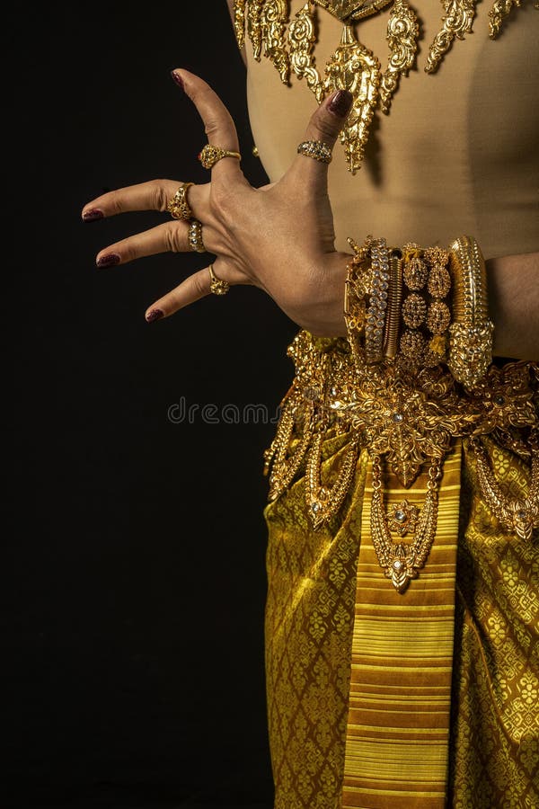 Close detail of Khmer apsara performer of traditional dance in cambodia stock photography