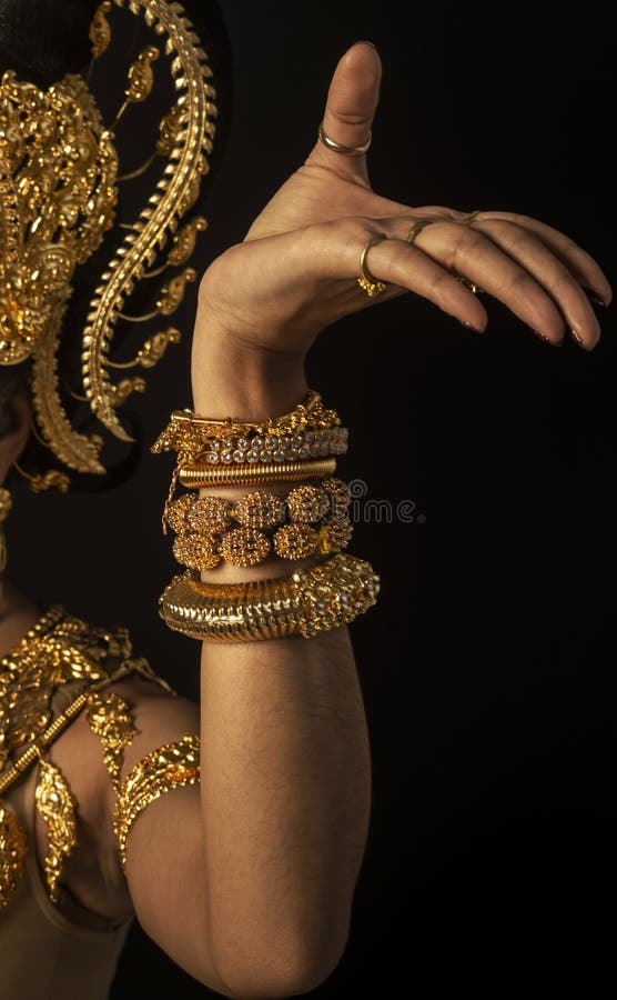 Close detail of Khmer apsara performer of traditional dance in cambodia stock photos