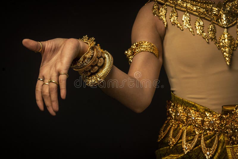 Close detail of Khmer apsara performer of traditional dance in cambodia royalty free stock images