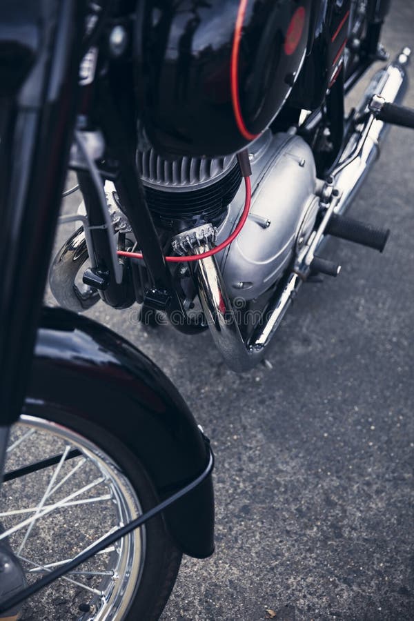 Close detail of an old German motorcycle royalty free stock photo