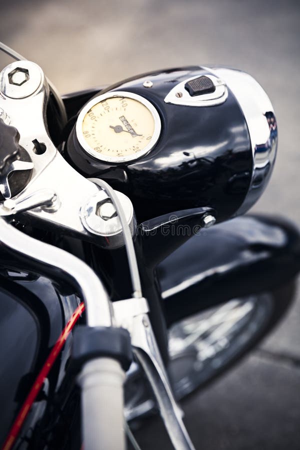 Close detail of an old German motorcycle royalty free stock photo