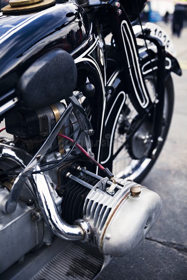 Close detail of an old German motorcycle royalty free stock images