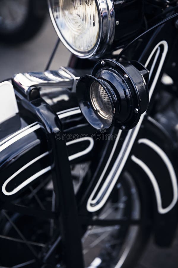 Close detail of an old German motorcycle stock photo