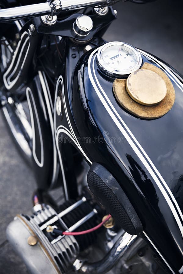 Close detail of an old German motorcycle royalty free stock photography
