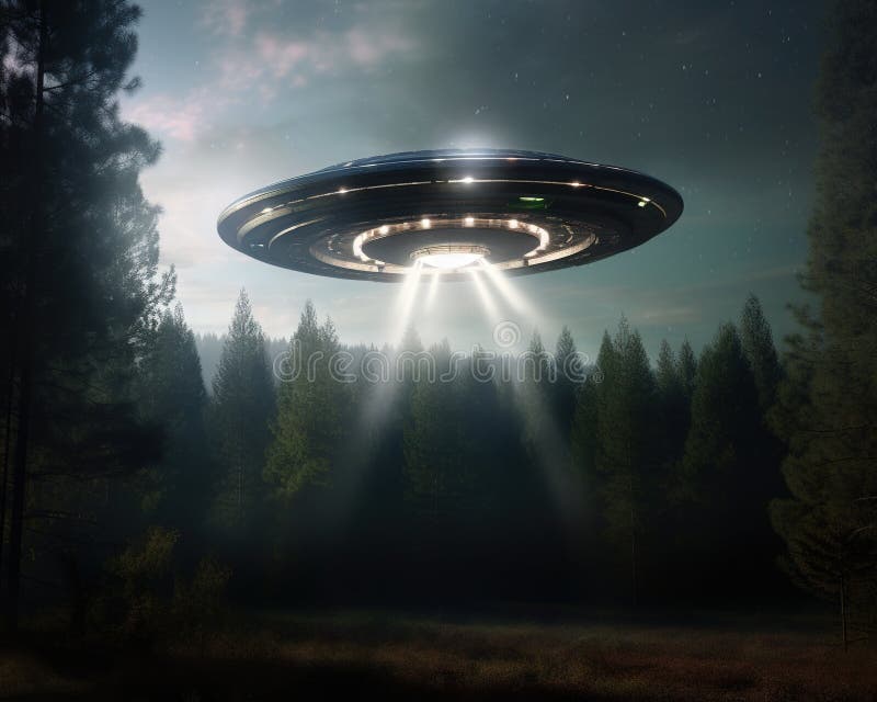 Close encounter of the third kind with a spaceship from outer space. vector illustration