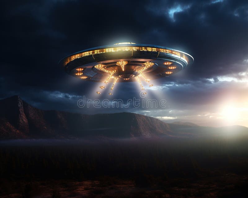 Close encounter of the third kind with a spaceship from outer space. vector illustration