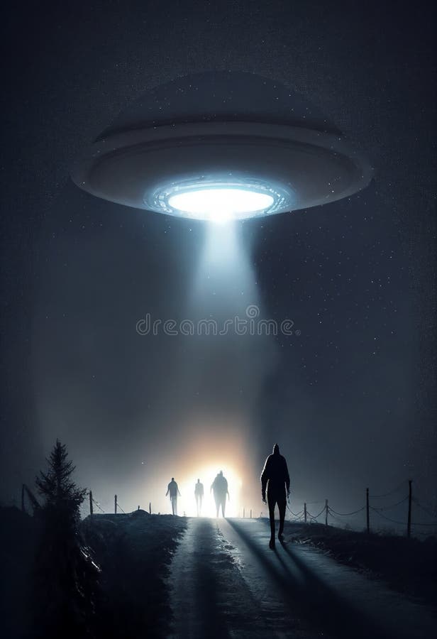 Close encounter of the third kind with a UFO flying saucer spaceship from outer space creating an alien abduction sighting vector illustration