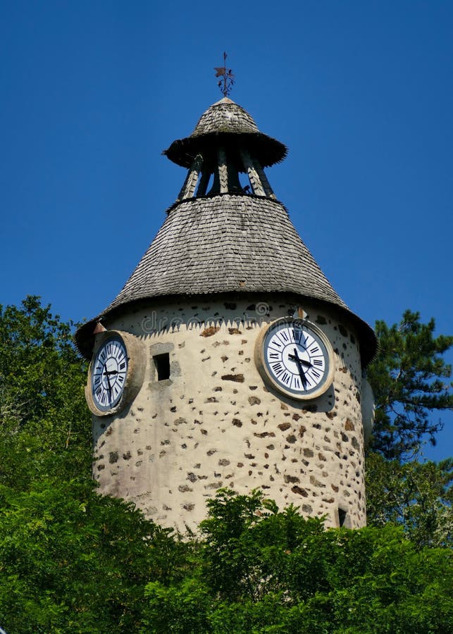 The Clock Tower on the Heights of Th E Town of Aubusson Stock Photo