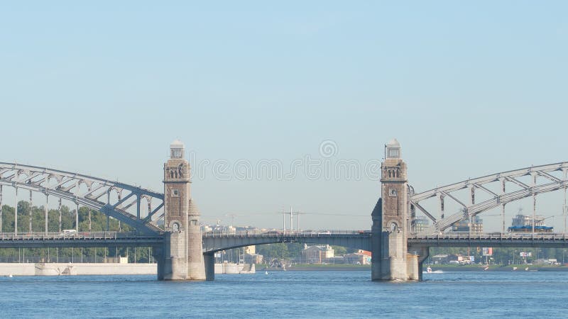 Close shot of Peter the Great Bridge in the summer - St Petersburg, Russia