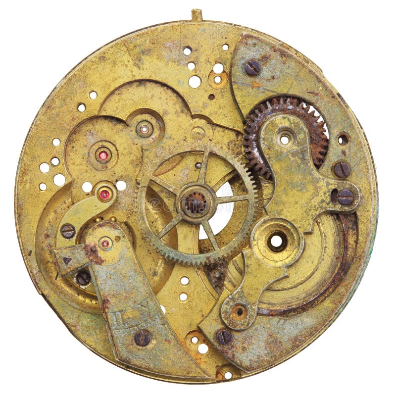 Первые часы Собери. Механизмы разрушения. Виньетка часы с золотыми шестеренками PNG.