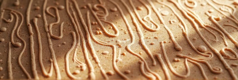 Close-up of abstract caramel drizzle on beige surface with textured pattern vector illustration