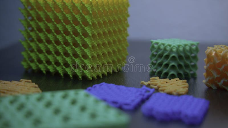 Close-up of abstract cubes from constructor. Stock footage. Abstract toy constructor with geometric shapes. Constructor stock photo