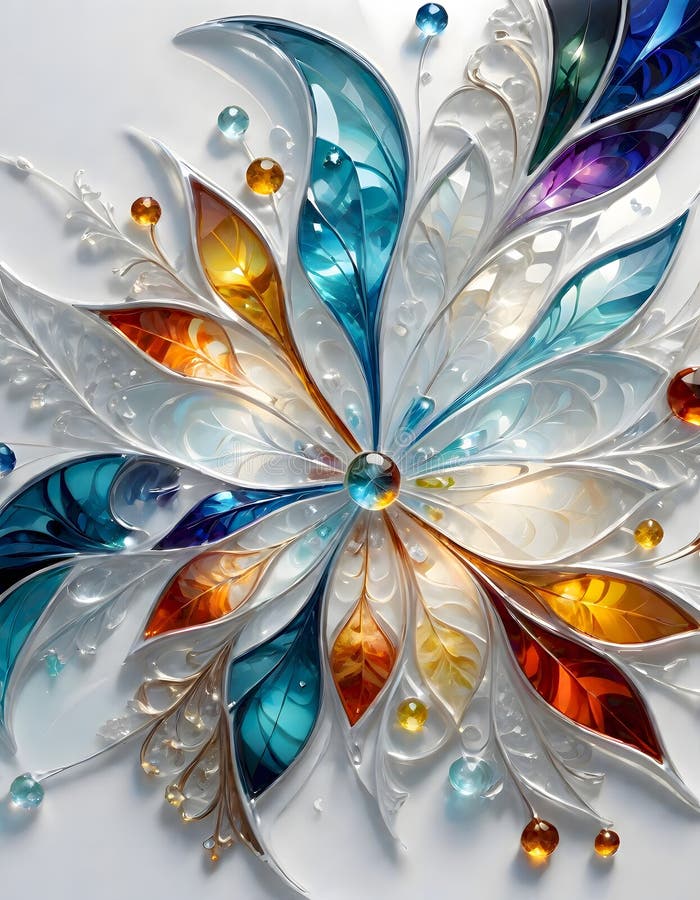 Close up abstract glass material, featuring detailed and vibrant textures with flowing forms and intricate layers stock illustration
