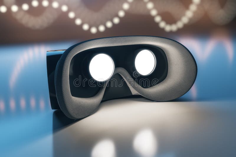 Close Up of Abstract VR Glasses on Blurry Light Backdrop with Mock Up