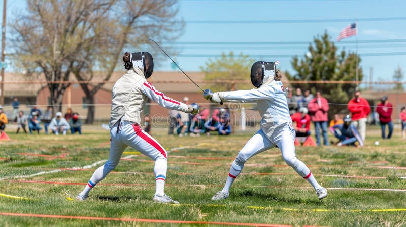 Close Up Action Shots of Fencers Foil and Saber Blades Displaying Close Up Action Shots of Fencers Foil and Saber Blades Displaying