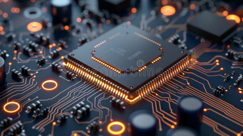 Close-up of Advanced Computer Microchip Circuitry vector illustration