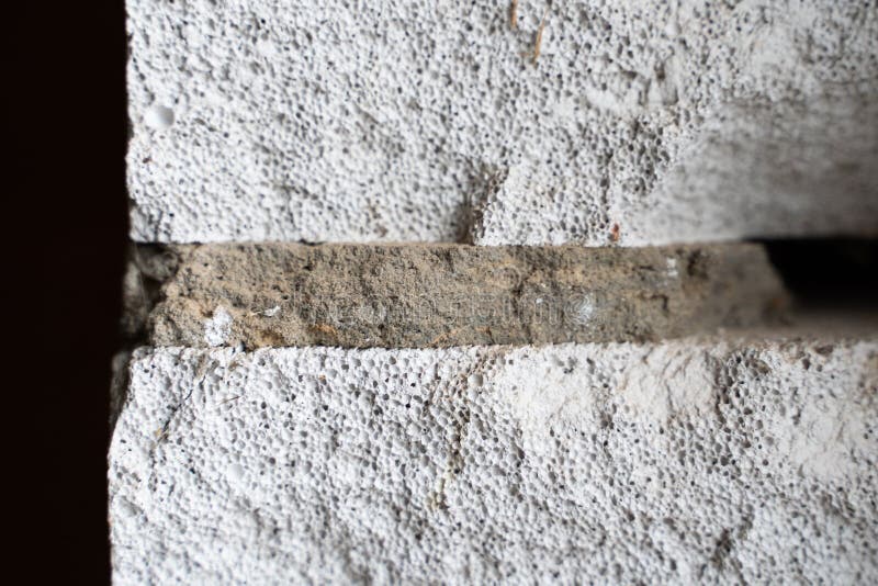 Closeup of an Aerated Concrete Wall with an Adhesive Layer. Aerated