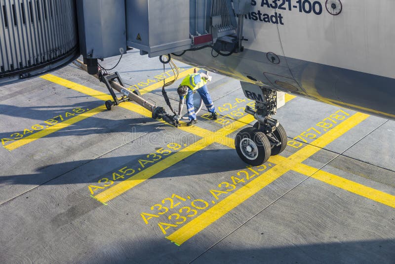 Close up of aircraft wheel at the gate