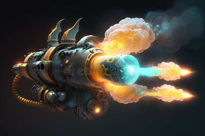 Close-up of alien blaster, with smoke rising from the barrel royalty free illustration