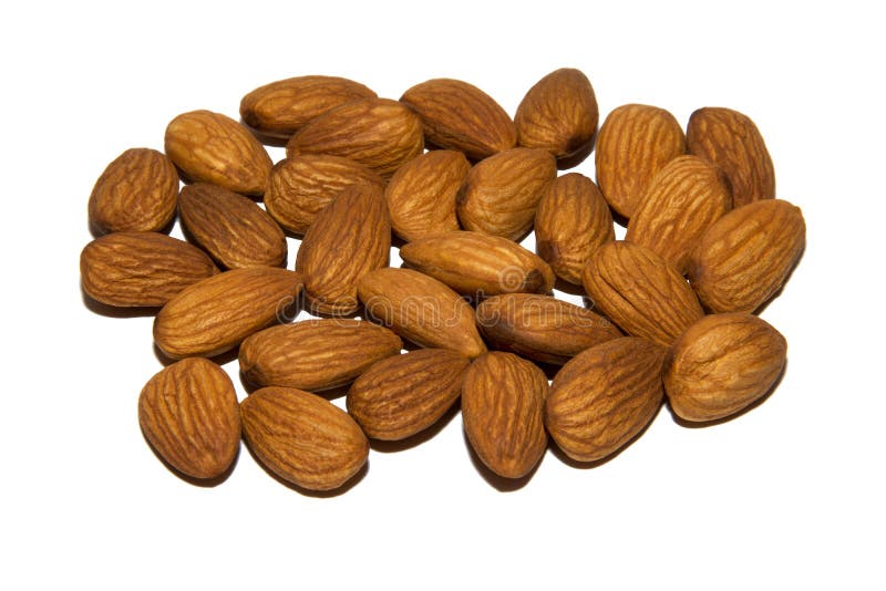 Close-up of almonds. On white background. Isolated