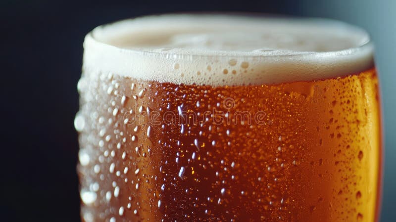 Close-Up of Amber Beer: A refreshing glass of cold amber quality. stock image