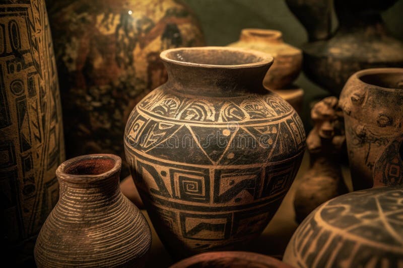 Closeup of Ancient Pottery Symbols and Inscriptions Stock Image