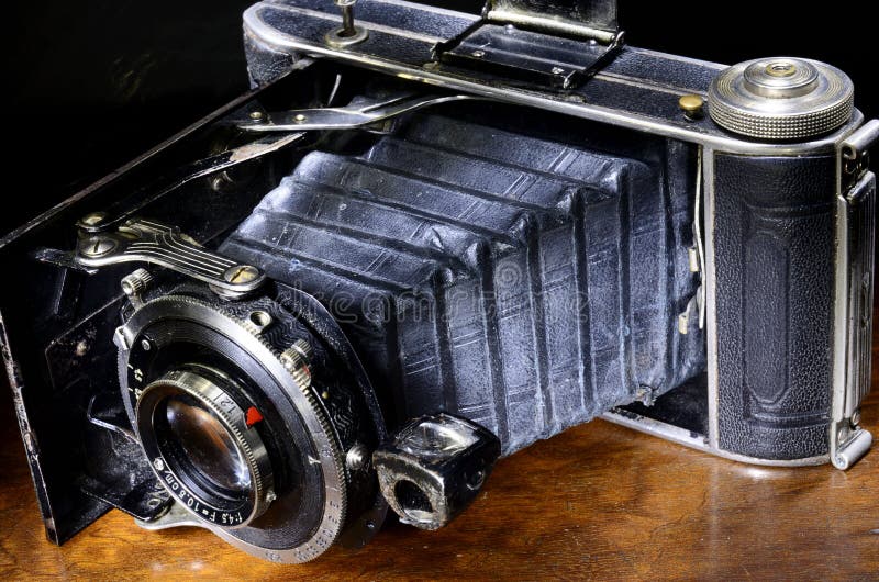 Close up of antique bellows camera