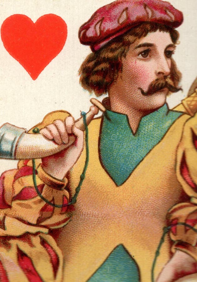 Close up of an antique playing card. stock illustration