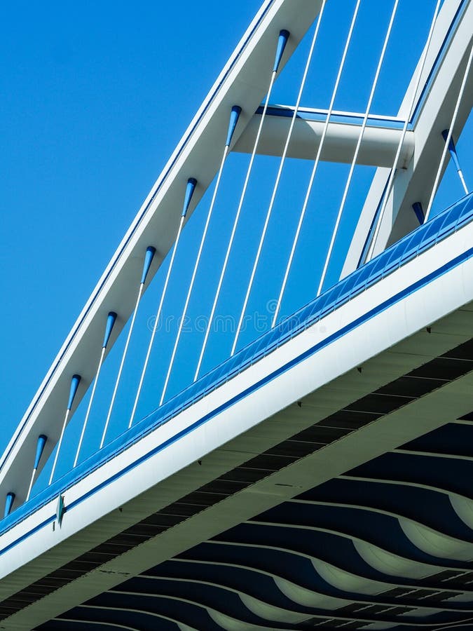 Close up of Apollo bridge over Danube river in Bratislava, Slovakia