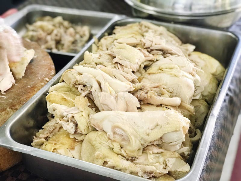 Close Up Arrang for Serve of Hainanese Chicken Rice Stock Photo - Image