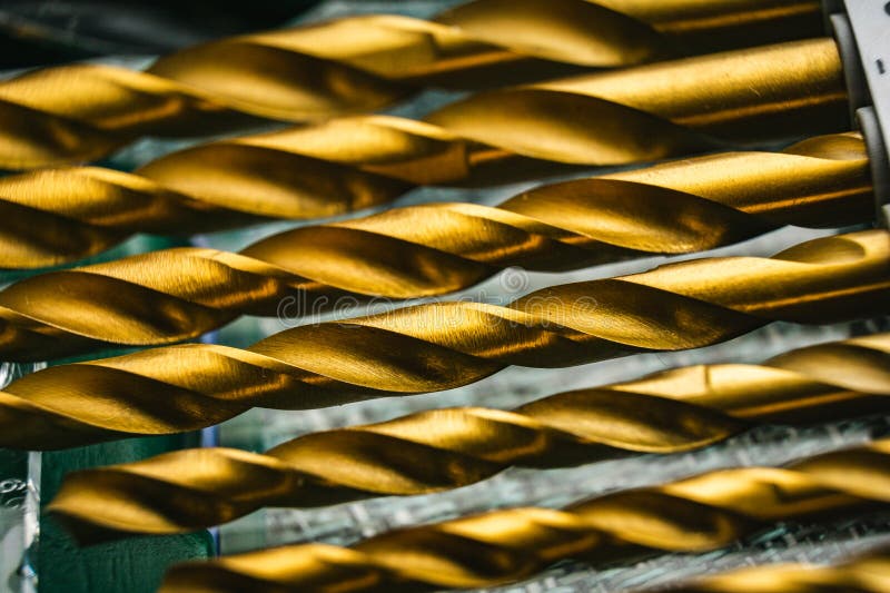 Close Up of Array of Metal Drills stock image