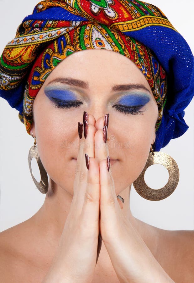 Close-up of Attractive woman in oriental turban