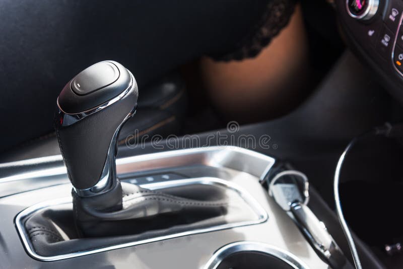 Close Up For Automatic Gear Stick Of A Modern Car, Car Interior Details