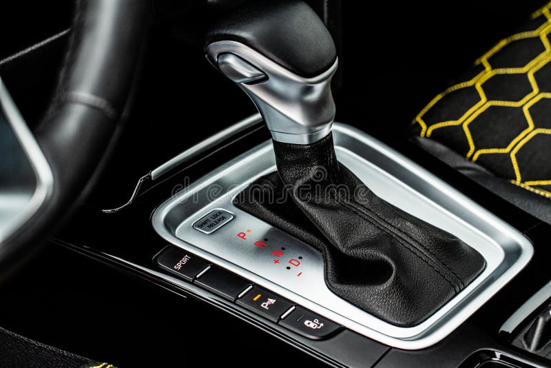 Close Up of the Automatic Gearbox Lever. Gear Shift Handle in a Modern